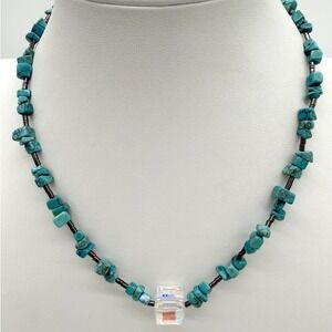 Turquoise Chip Necklace AB Crystal Cube Pendant Hematite Beads Boho Vintage